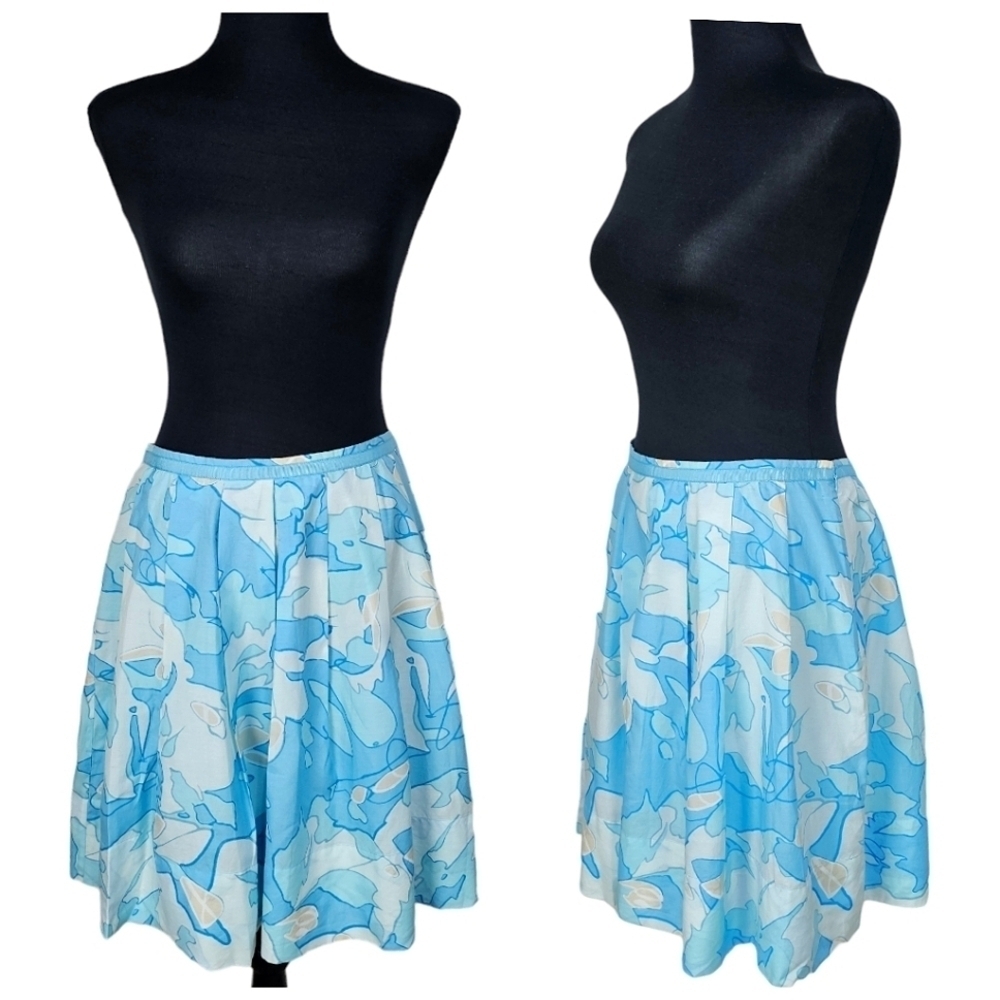 Jack Rogers Turquoise Blue Cotton Silk Preppy Coastal Grandma Skater Skirt 6